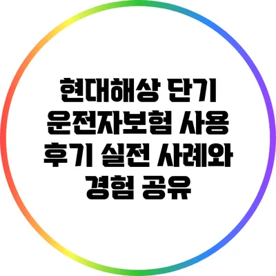 현대해상 단기 운전자보험 사용 후기: 실전 사례와 경험 공유