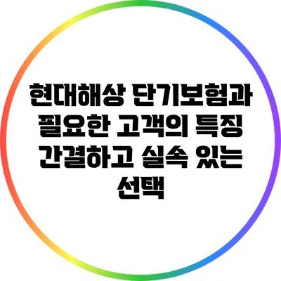 현대해상 단기보험과 필요한 고객의 특징: 간결하고 실속 있는 선택