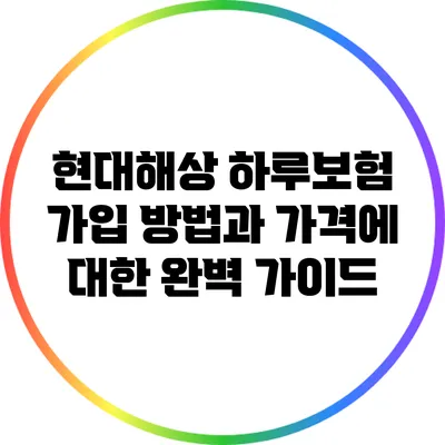 현대해상 하루보험 가입 방법과 가격에 대한 완벽 가이드