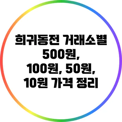 희귀동전 거래소별 500원, 100원, 50원, 10원 가격 정리