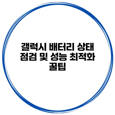 갤럭시 배터리 상태 점검 및 성능 최적화 꿀팁